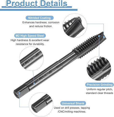 uxcell Spiral Point Thread Tap 5/16-18 UNC 2B, Nitride Coated Machine Screw Tap Tapping Bit Threading Repair Tool, M2 High-Speed Steel (HSS), 2pcs in Saudi Arabia