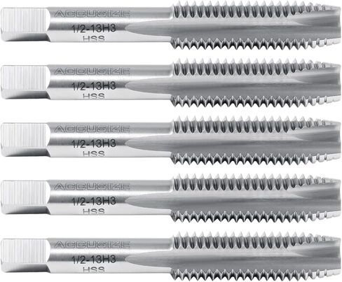 Accusize Industrial Tools 5 Pcs Spt-1/2-13Nc H.S.S. Spiral Point Taps, Ansi Standard Ground, 3 Flute, H3, Spt-1/2-13x5 in Saudi Arabia