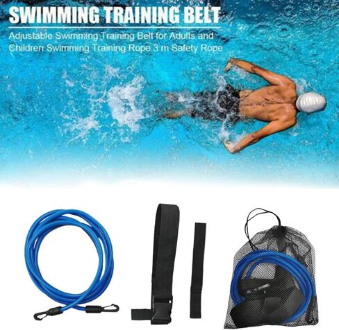 3 Meter Elastic Swimming Tether Trainer Belt with Bungee Cord Adjustable 55cm-1.05m Waist Belt for Stationary Swim Training in Saudi Arabia