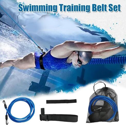 3 Meter Elastic Swimming Tether Trainer Belt with Bungee Cord Adjustable 55cm-1.05m Waist Belt for Stationary Swim Training in Saudi Arabia