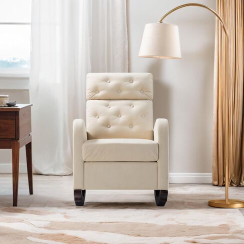 Nursery Rocking Chair with Solid Wood Legs, Upholstered Glider Rocker Chair for Nursery, High Back Rocking Sofa with Side Pocket, Velvet Rocker Comfy Armchair for Bedroom, Living Room, Pink in Saudi Arabia