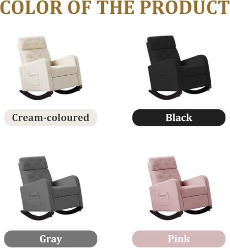 Nursery Rocking Chair with Solid Wood Legs, Upholstered Glider Rocker Chair for Nursery, High Back Rocking Sofa with Side Pocket, Velvet Rocker Comfy Armchair for Bedroom, Living Room, Pink in Saudi Arabia