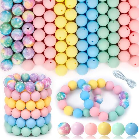 120 pcs 15mm سيليكون حبات لسلسلة المفاتيح صنع الأساور الوردي الأرجواني المطبوعة 6 ألوان مختلطة سيليكون جولة جولة كبيرة لأقلام الحرف in Kuwait