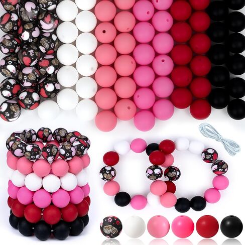 120 pcs 15mm سيليكون حبات لسلسلة المفاتيح صنع الأساور الوردي الأرجواني المطبوعة 6 ألوان مختلطة سيليكون جولة جولة كبيرة لأقلام الحرف in Kuwait