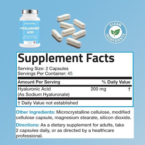 Hyaluronic Acid, Hyaluronic Acid Joint Supplements Capsules, Non-GMO and Gluten Free, 90 Capsules 200mg (1 PCS) in Saudi Arabia