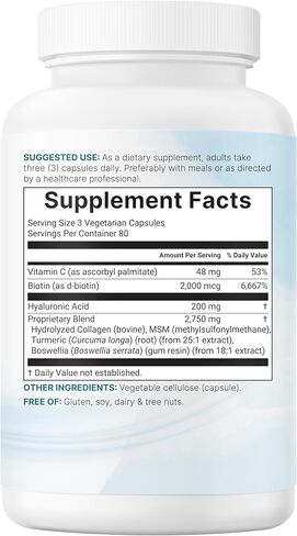 Micro Ingredients Hyaluronic Acid Complex, 240 Vegetarian Capsules | with Collagen, MSM, Vitamin C, Biotin, Turmeric & Boswellia | Non-GMO, Filler-Free, cGMP Manufactured & Lab Tested in Saudi Arabia