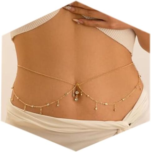 Longita Silver Gold Waist Chain for Women Belly Chain with Belly Rings Layered Stomach Chains Pearl Rhinestone Body Chain Waist Jewelry in Saudi Arabia