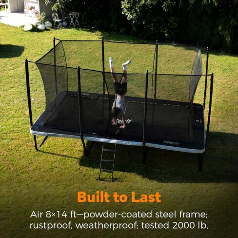 Air Rectangle Trampoline 8X14FT 1800LBS Weight Capacity Outdoor Square Gymnastics Heavy-DutyTrampolines with Net Enclosure for Kids Adults in Saudi Arabia