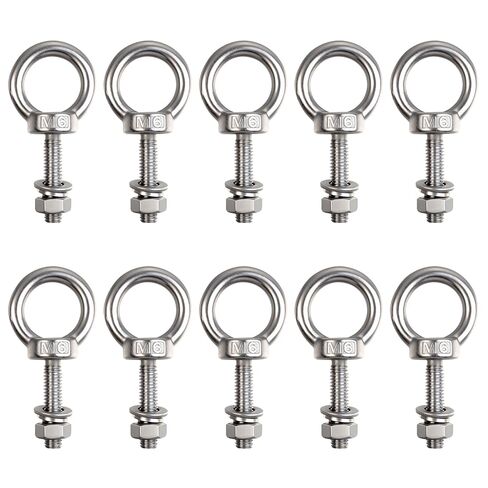 10 Pack M6 x 25mm Threaded Eyebolts with Nuts Washers,Stainless Steel Marine Grade Shoulder Eye Bolt,Eyebolts for DIY, Furniture,Swing, and Outdoor Use (M6 x 25mm) in Kuwait