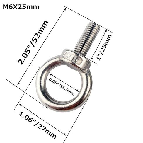 M6 Stainless Steel Eye Bolts with Nuts 4 Pack, 1/4" x 1" Lifting Ring Eye Bolt for Tire Swing Boat, Threaded Shoulder Heavy Duty Eyebolts Hang Tie Down Outdoor in Kuwait