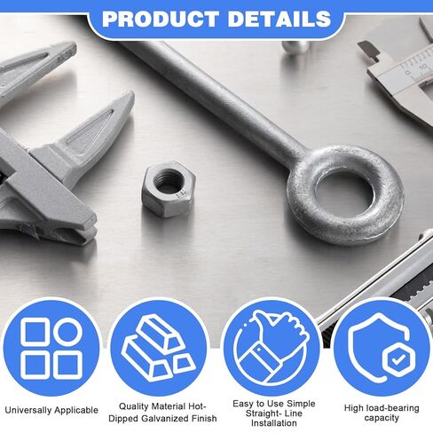 LEIFIDE 8 Pack 1/2" x 18" Eye Bolt with Nut, Hot Dipped Galvanized Heavy Duty Rigging Zinc Eye Bolt Anchor Point for Wood Chain, Wire Rope, Lifting, Construction and Outdoor Anchoring in Saudi Arabia