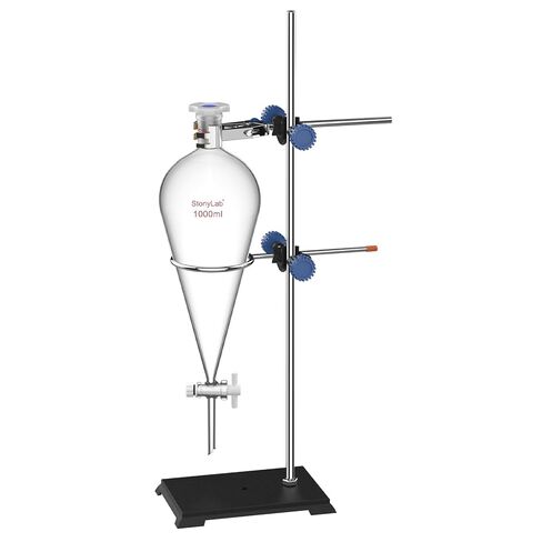 stonylab Borosilicate Glass Separatory Funnel with Lab Stand Set, 1000 ml Capacity, 24/40 Joint and PTFE Stopcock for Titration Extraction in Saudi Arabia