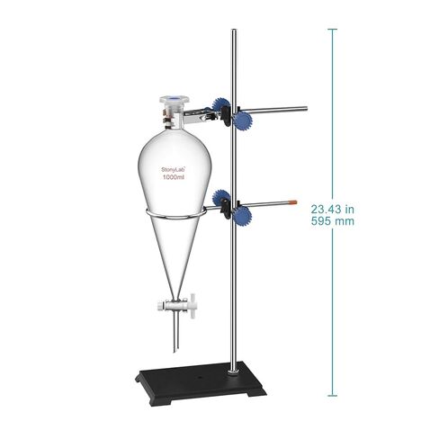 stonylab Borosilicate Glass Separatory Funnel with Lab Stand Set, 1000 ml Capacity, 24/40 Joint and PTFE Stopcock for Titration Extraction in Saudi Arabia