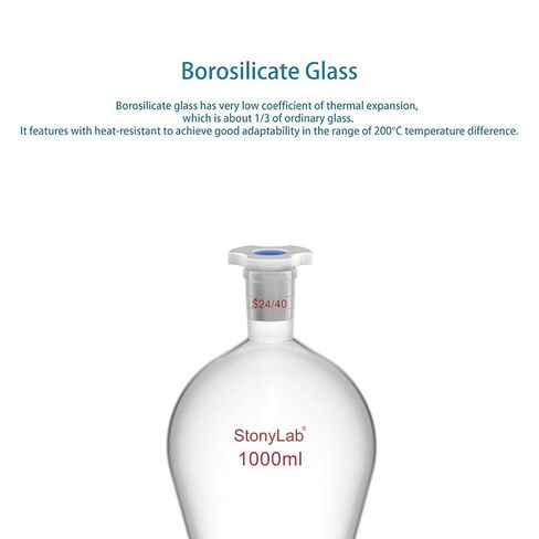 stonylab Borosilicate Glass Separatory Funnel with Lab Stand Set, 1000 ml Capacity, 24/40 Joint and PTFE Stopcock for Titration Extraction in Saudi Arabia