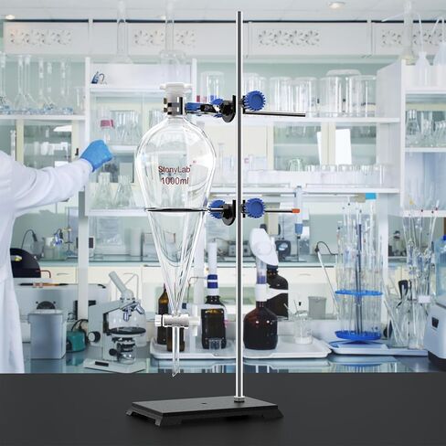 stonylab Borosilicate Glass Separatory Funnel with Lab Stand Set, 1000 ml Capacity, 24/40 Joint and PTFE Stopcock for Titration Extraction in Saudi Arabia
