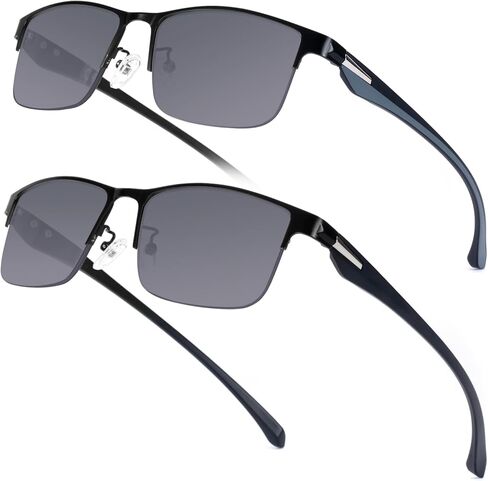 SKYOAK 2 Pack Premium Quality Progressive Multifocus Half Frame Reading Glasses for Men, No-Line Blue Light Blocking Computer Readers Multifocal Eyeglasses with TR90 Temples, Black and Gunmetal +2.5x in Saudi Arabia