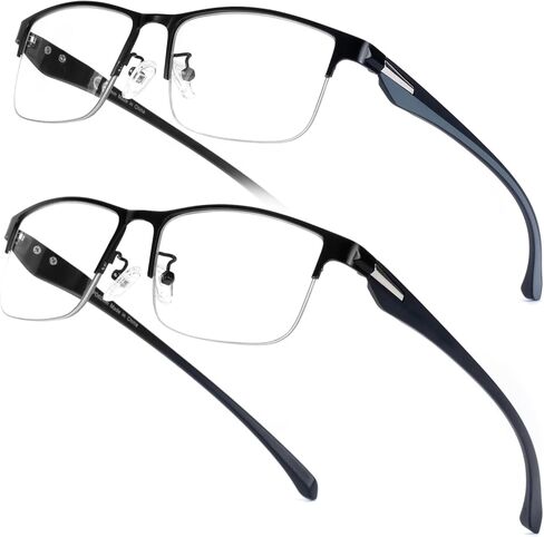 SKYOAK 2 Pack Premium Quality Progressive Multifocus Half Frame Reading Glasses for Men, No-Line Blue Light Blocking Computer Readers Multifocal Eyeglasses with TR90 Temples, Black and Gunmetal +2.5x in Saudi Arabia
