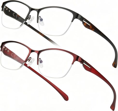 SKYOAK 2 Pack Premium Quality Progressive Multifocus Half Frame Reading Glasses for Men, No-Line Blue Light Blocking Computer Readers Multifocal Eyeglasses with TR90 Temples, Black and Gunmetal +2.5x in Saudi Arabia