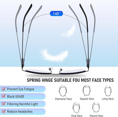 3-Pack Reading Glasses for Men, Lightweight Metal Half Frame Blue Light Blocking Computer Readers, Stylish Filter UV Ray/Computer Glare with Spring Hinge Eyeglasses(3PCS Black,+1.0) in Saudi Arabia
