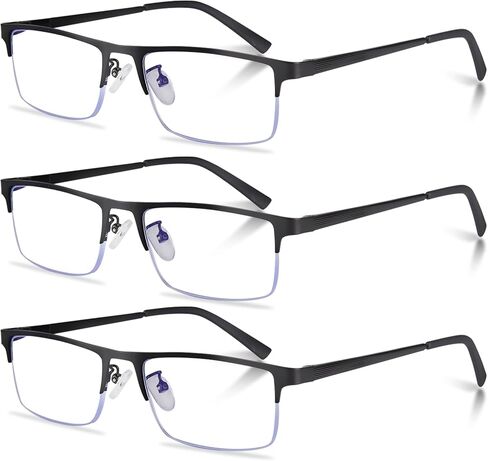 3-Pack Reading Glasses for Men, Lightweight Metal Half Frame Blue Light Blocking Computer Readers, Stylish Filter UV Ray/Computer Glare with Spring Hinge Eyeglasses(3PCS Black,+1.0) in Saudi Arabia