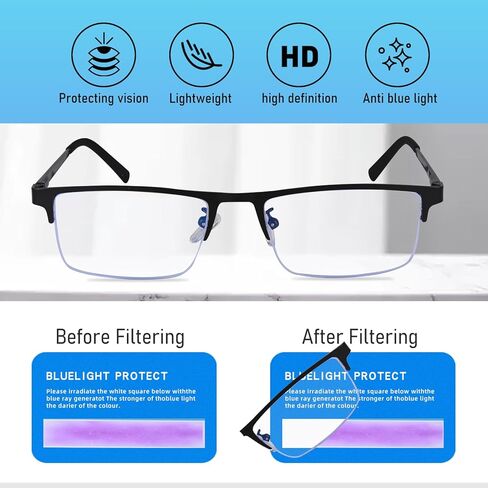 3-Pack Reading Glasses for Men, Lightweight Metal Half Frame Blue Light Blocking Computer Readers, Stylish Filter UV Ray/Computer Glare with Spring Hinge Eyeglasses(3PCS Black,+1.0) in Saudi Arabia