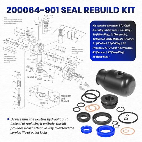200064-901 Hydraulic Seal Rebuild Kit for Multiton Pallet Jack TM, M or J Series, Complete Pump and Ram Reseal Kit, Replace# 200064901, MU200064-901, MT200064-901 in Saudi Arabia