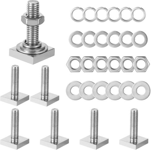 6 قطع من البراغي ذات الفتحات T، مقاس M8×30 ​​مم (1.18 بوصة) بأربعة مسامير على شكل حرف T ذات رأس مربع، ومحولات مسامير على شكل حرف T من الفولاذ المقاوم للصدأ مع غسالات وصواميل، ومحولات مسامير لرفوف دراجات الكاياك، وقضبان متقاطعة لرف السقف in Kuwait