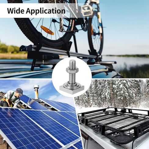 6 قطع من البراغي ذات الفتحات T، مقاس M8×30 ​​مم (1.18 بوصة) بأربعة مسامير على شكل حرف T ذات رأس مربع، ومحولات مسامير على شكل حرف T من الفولاذ المقاوم للصدأ مع غسالات وصواميل، ومحولات مسامير لرفوف دراجات الكاياك، وقضبان متقاطعة لرف السقف in Kuwait