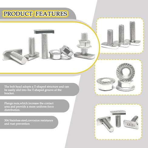 10 Sets M8 x 20mm T Slot Drop-in Bolt,T Shape Hammer Head Bolt,with M8 Hex Flange Nut Set,for Aluminum Extrusion Profile,Photovoltaic,Solar Mounting in Saudi Arabia