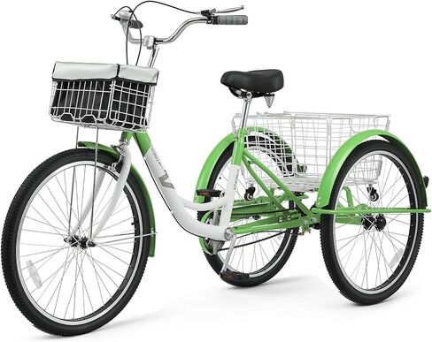 VIRIBUS Adult Tricycles for Women, Single Speed Tricycle for Adults with Front & Rear Detachable Wheeled Baskets, 3 Wheel Bikes for Adults Seniors 1 Speed, 400 lb. Capacity Three Wheeler, 26 in. in Kuwait