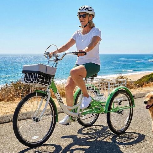 VIRIBUS Adult Tricycles for Women, Single Speed Tricycle for Adults with Front & Rear Detachable Wheeled Baskets, 3 Wheel Bikes for Adults Seniors 1 Speed, 400 lb. Capacity Three Wheeler, 26 in. in Kuwait