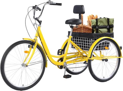 دراجة ثلاثية العجلات للكبار 26 بوصة، 7 سرعات 3 عجلات، مقعد كبير مع مسند ظهر للبالغين مع سلال خلفية، دراجة كروزر لكبار السن والنساء والرجال للتنزه في الهواء الطلق in Kuwait