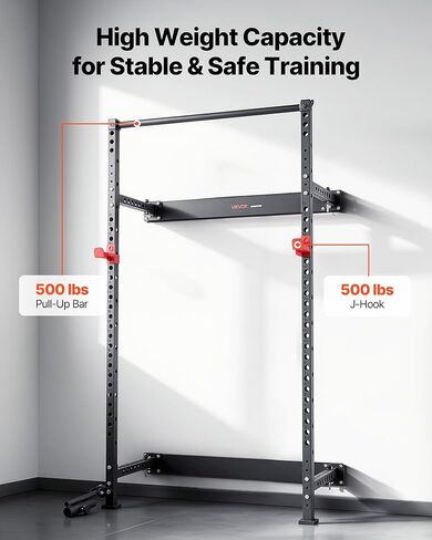 VEVOR Folding Power Cage, Wall-Mounted Power Rack Squat Rack, Multifunctional Strength Training Workout Equipment with Landmine Holder, Adjustable J-Hooks & Pull-Up Bar for Home Gym, 1000LBS Capacity in Saudi Arabia