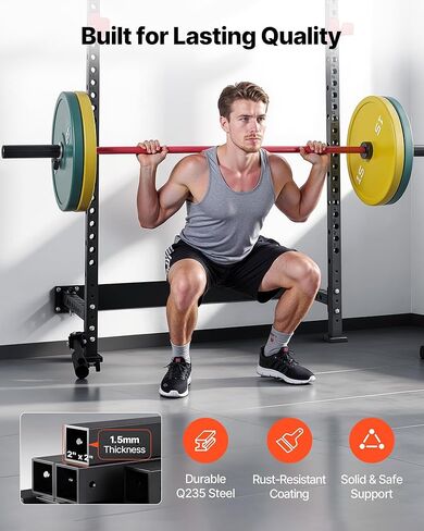 VEVOR Folding Power Cage, Wall-Mounted Power Rack Squat Rack, Multifunctional Strength Training Workout Equipment with Landmine Holder, Adjustable J-Hooks & Pull-Up Bar for Home Gym, 1000LBS Capacity in Saudi Arabia