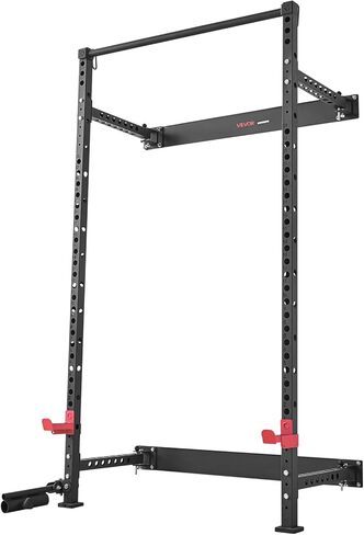 VEVOR Folding Power Cage, Wall-Mounted Power Rack Squat Rack, Multifunctional Strength Training Workout Equipment with Landmine Holder, Adjustable J-Hooks & Pull-Up Bar for Home Gym, 1000LBS Capacity in Saudi Arabia