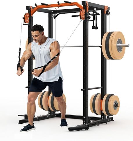 Power Cage, Power Rack with Cable Crossover System, 2000LBS Squat Rack with LAT Pull Down System, Workout Cage with Pulley System for Fitness Home Gym Strength Training (Red&Black) in Saudi Arabia