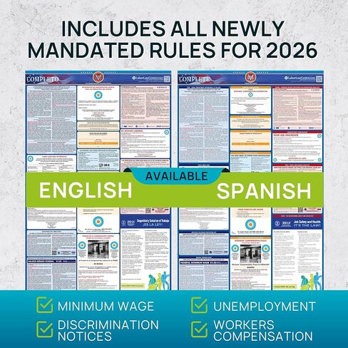 2026 Kentucky Labor Law Poster – State & Federal Compliance in Spanish – OSHA, EEOC, FMLA, Minimum Wage – Durable, Laminated & Waterproof Workplace Employment Poster – Made in USA – 26" x 39.5" in Saudi Arabia