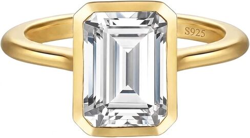 Cubic Zirconia Engagement Ring 925 Sterling Silver Emerald Cut 1CT/2CT/3CT CZ 14k Gold Plated Anniversary Wedding Promise Rings for Women Lover Size 5-9 in Kuwait