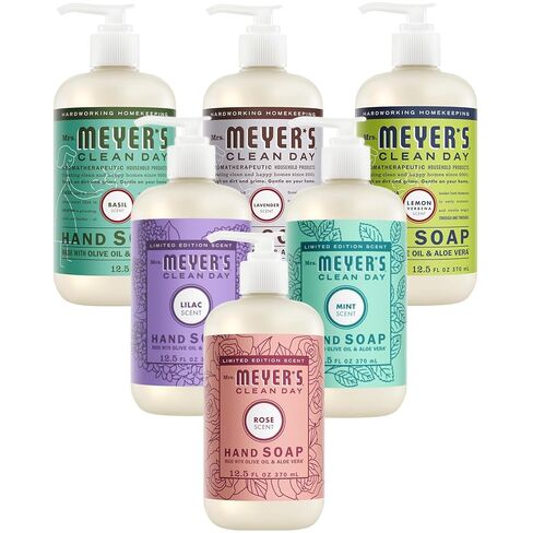 Mrs. MEYER'S CLEAN DAY Liquid Hand Soap 6 Scent Bundle, 1 Rose, 1 Mint, 1 Lilac, 1 Basil, 1 Lavender, 1 Lemon Verbena (Variety Pack) in Kuwait