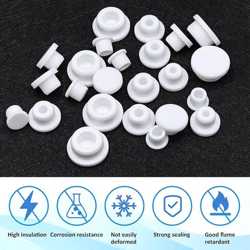 24 PCS Bathtub Jet Covers 4 Sizes Silicone Hole Plug Fit 12mm 14mm 16mm 22-23mm Bathtub Hole, Round Waterproof Bathtub Plug White Tube Plugs Soft Flexible Reusable End Covers in Saudi Arabia