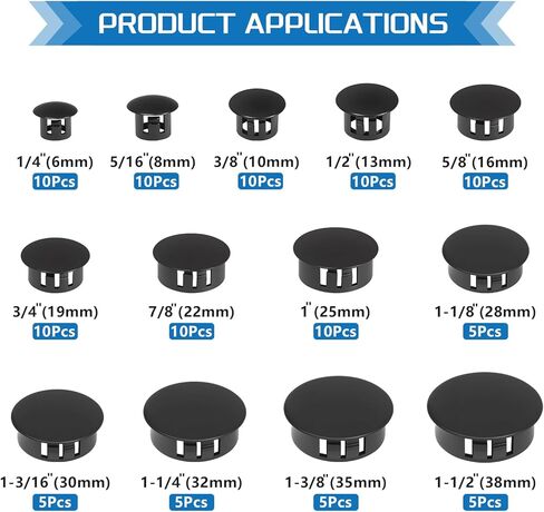 Black Nylon Plastic Hole Plugs Assorted 13Sizes 1/4" 5/16" 3/8" 1/2" 5/8" 3/4" 7/8" 1" 1-1/8" 1-3/16" 1-1/4" 1-3/8" 1-1/2" Hole Plug Cover Kit for Furniture Cabinet in Saudi Arabia