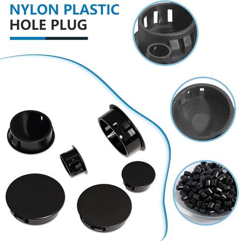 Black Nylon Plastic Hole Plugs Assorted 13Sizes 1/4" 5/16" 3/8" 1/2" 5/8" 3/4" 7/8" 1" 1-1/8" 1-3/16" 1-1/4" 1-3/8" 1-1/2" Hole Plug Cover Kit for Furniture Cabinet in Saudi Arabia