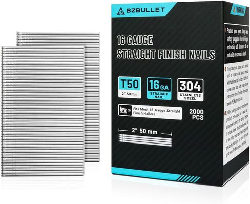 16 Gauge 2 Inch (50mm) Finish Nails, 304 Stainless Steel, Maximum Holding Power & Durability for Professional Contractors (8 Boxes of 2000 Count, 16000 Total) in Saudi Arabia