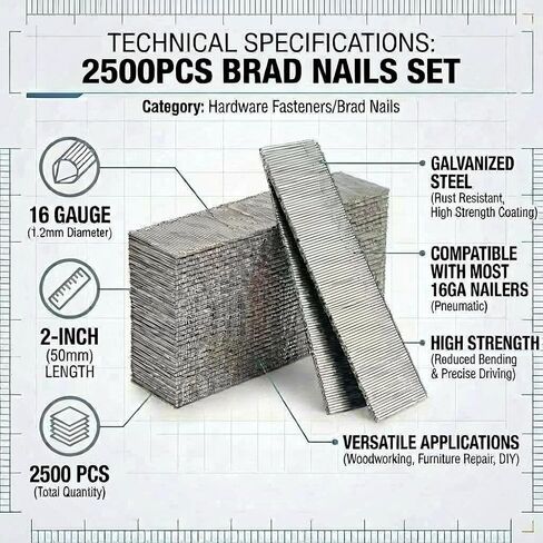 2500pcs 16Ga 2 Inch Straight Finish Nail Replacement 14204HPT for HPT NT65M2(S) & NT1865DMS Cordless Nailer NT1865DMST NT1865DMSM, 16 Gauge 2" Nails for Hitachi NT65A5 NT65M2S in Saudi Arabia