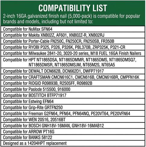 2500pcs 16Ga 2 Inch Straight Finish Nail Replacement 14204HPT for HPT NT65M2(S) & NT1865DMS Cordless Nailer NT1865DMST NT1865DMSM, 16 Gauge 2" Nails for Hitachi NT65A5 NT65M2S in Saudi Arabia