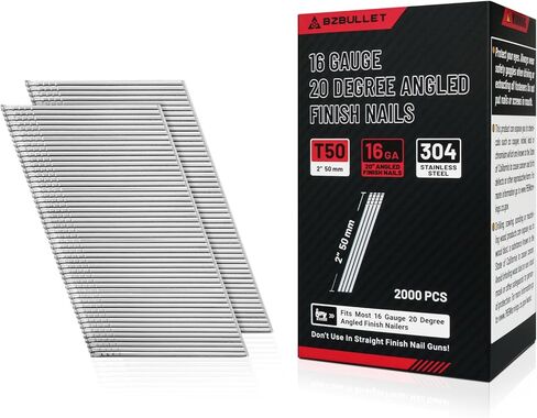 16 Gauge Angled Finish Nails 2-Inch (50mm) 20-Degree Stainless Steel Finishing Nails - Bulk Pack for High-Volume Projects and Professional Use (8 Boxes, 16,000 PCS) in Saudi Arabia