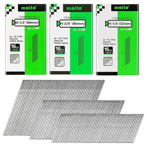 meite 16 Gauge 20 Degree Angled Finish Nails Set 1-1/2 Inch & 1-1/4 Inch & 2 Inch Galvanized Finishing Nails for Finish Nailer Cabinet Crown Baseboard in Saudi Arabia