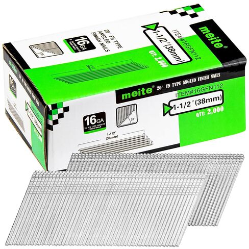meite 16 Gauge 20 Degree Angled Finish Nails Set 1-1/2 Inch & 1-1/4 Inch & 2 Inch Galvanized Finishing Nails for Finish Nailer Cabinet Crown Baseboard in Saudi Arabia