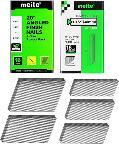 meite 16 Gauge 20 Degree Finish Nails Set 2000-Pack Assorted Size & 1-1/2 Inch Galvanized Angled Finishing Nails for Finish Nailer Cabinet Crown Baseboard in Saudi Arabia