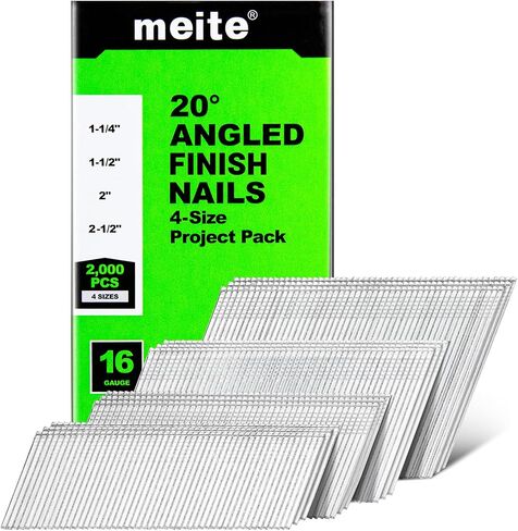 meite 16 Gauge 20 Degree Finish Nails Set 2000-Pack Assorted Size & 1-1/2 Inch Galvanized Angled Finishing Nails for Finish Nailer Cabinet Crown Baseboard in Saudi Arabia